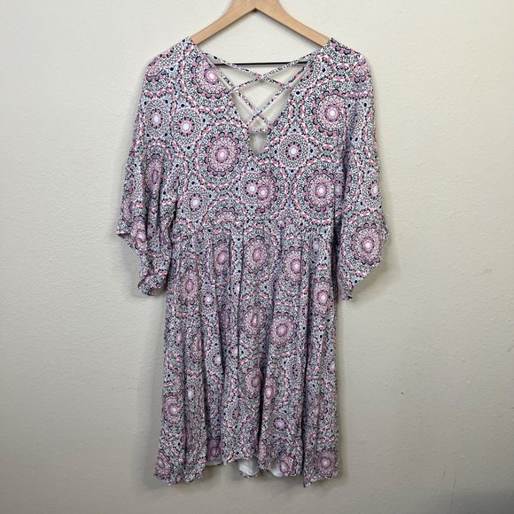 Torrid Women's Mini Challis Skater Dress Size 1x Crisscross Back Tie Waist - Picture 5 of 12